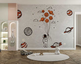 Universe art style featuring planets, stars, and galaxies in a cosmic abstract design.